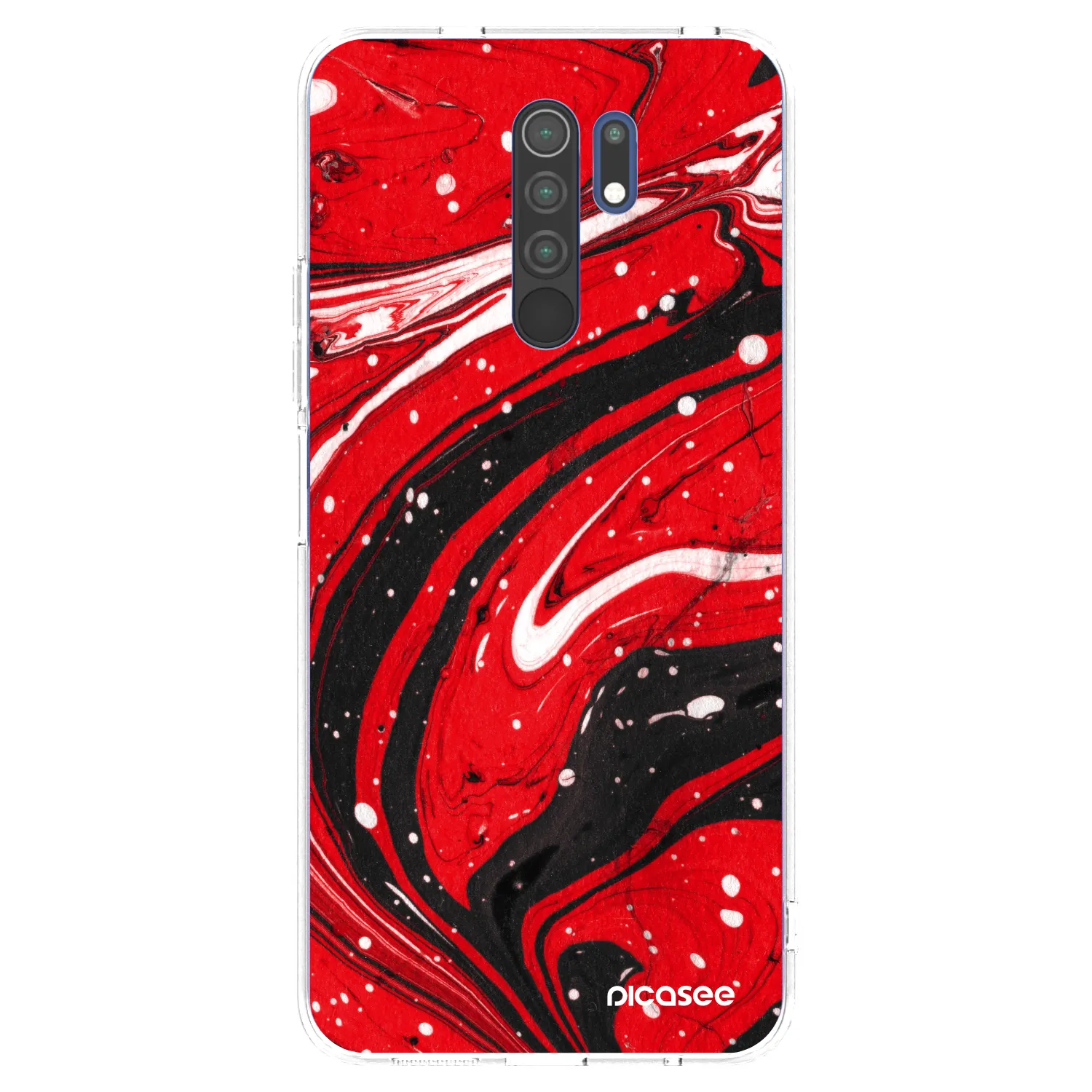 Picasee Xiaomi Redmi 9 Hülle - Transparentes Silikon - Red black