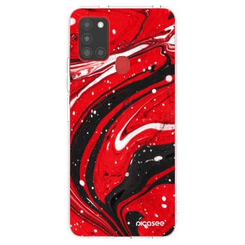 Picasee Samsung Galaxy A21s Hülle - Transparentes Silikon - Red black