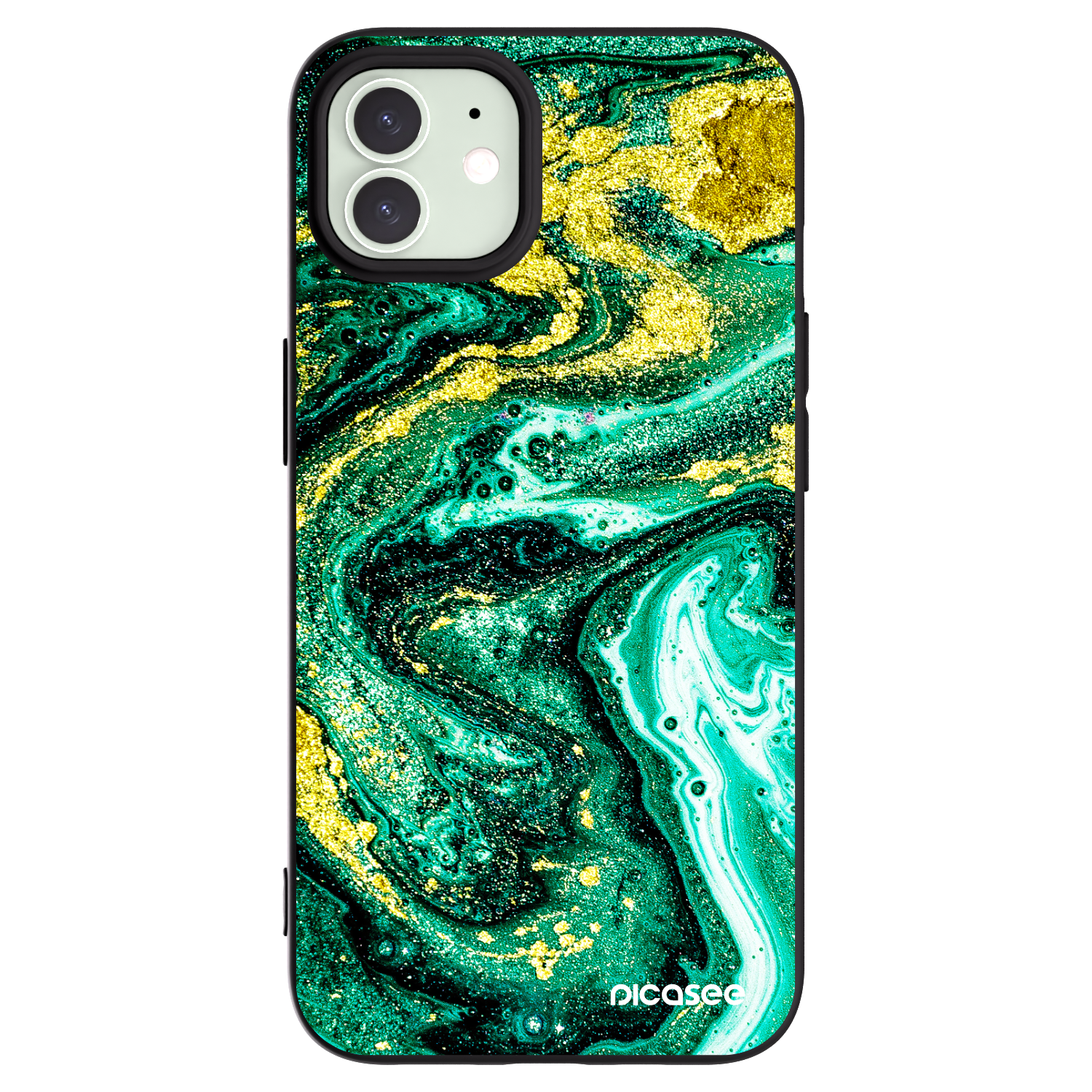 Picasee Apple iPhone 12 Hülle - Schwarzes Silikon - Green Gold
