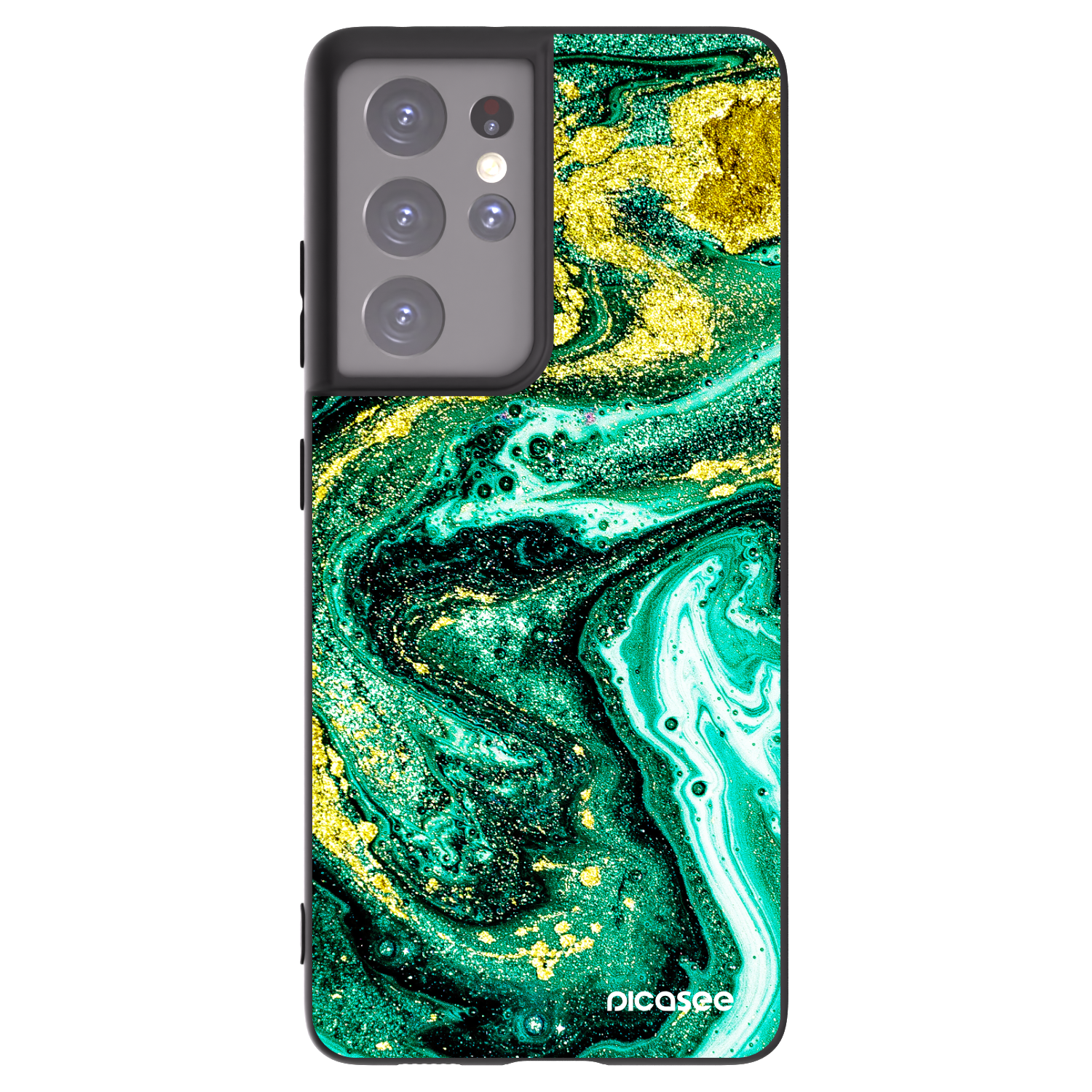 Picasee Samsung Galaxy S21 Ultra 5G G998B Hülle - Schwarzes Silikon - Green Gold