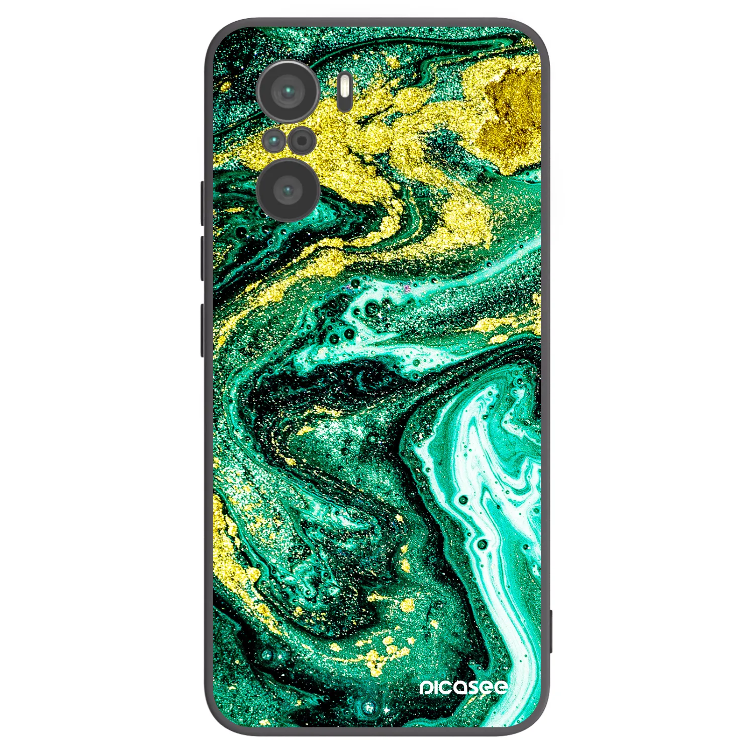 Picasee Xiaomi Poco F3 Hülle - Schwarzes Silikon - Green Gold
