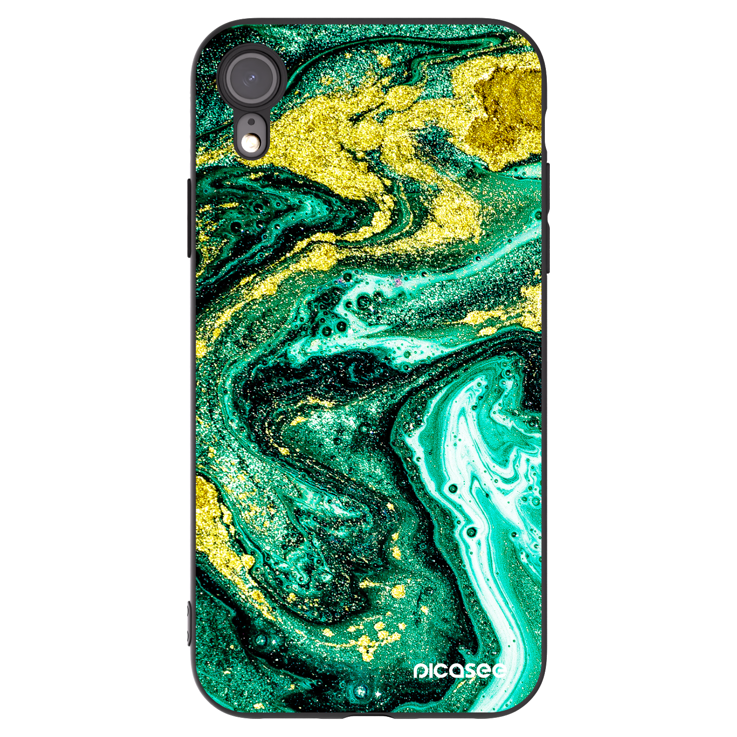Picasee Apple iPhone XR Hülle - Schwarzes Silikon - Green Gold
