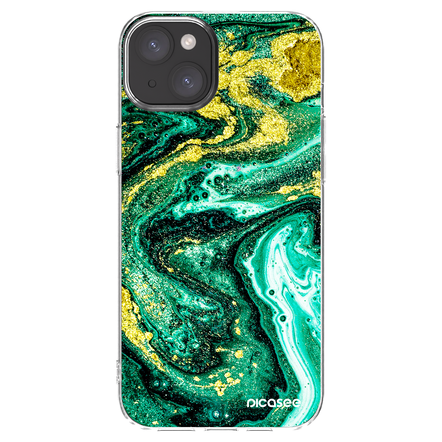Picasee Apple iPhone 15 Plus Hülle - Transparentes Silikon - Green Gold