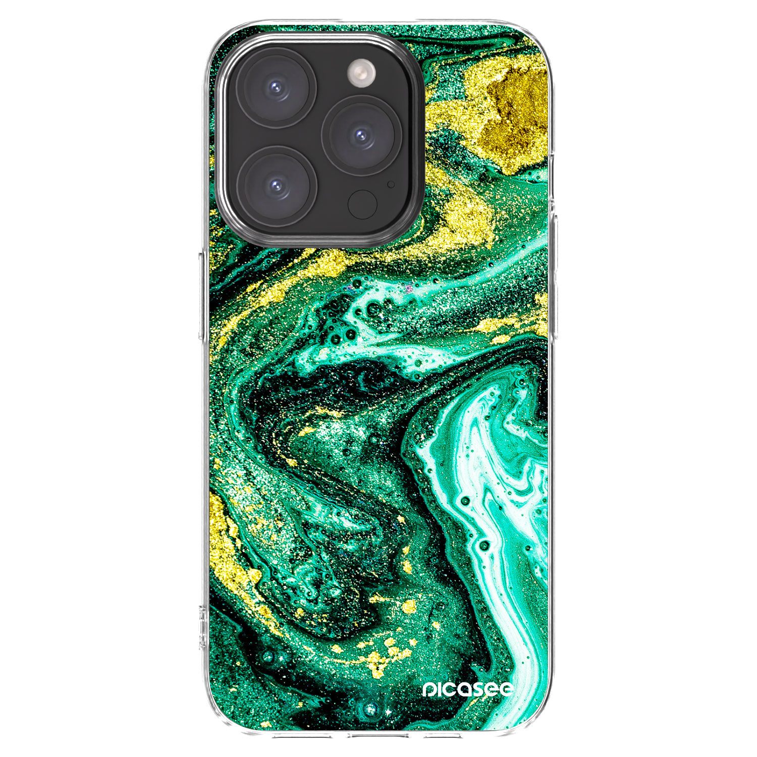 Picasee Apple iPhone 15 Pro Hülle - Transparentes Silikon - Green Gold