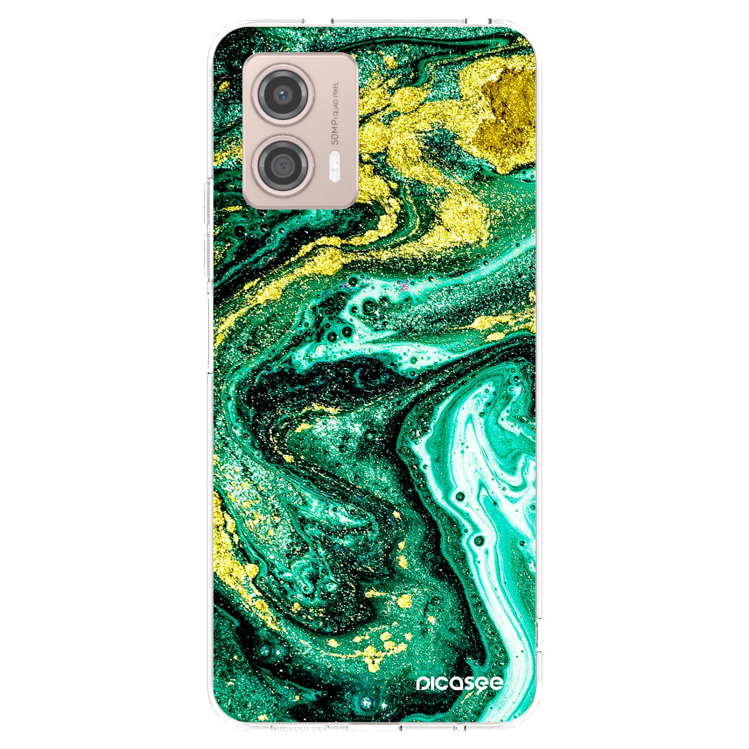 Picasee Motorola Moto G53 5G Hülle - Transparentes Silikon - Green Gold