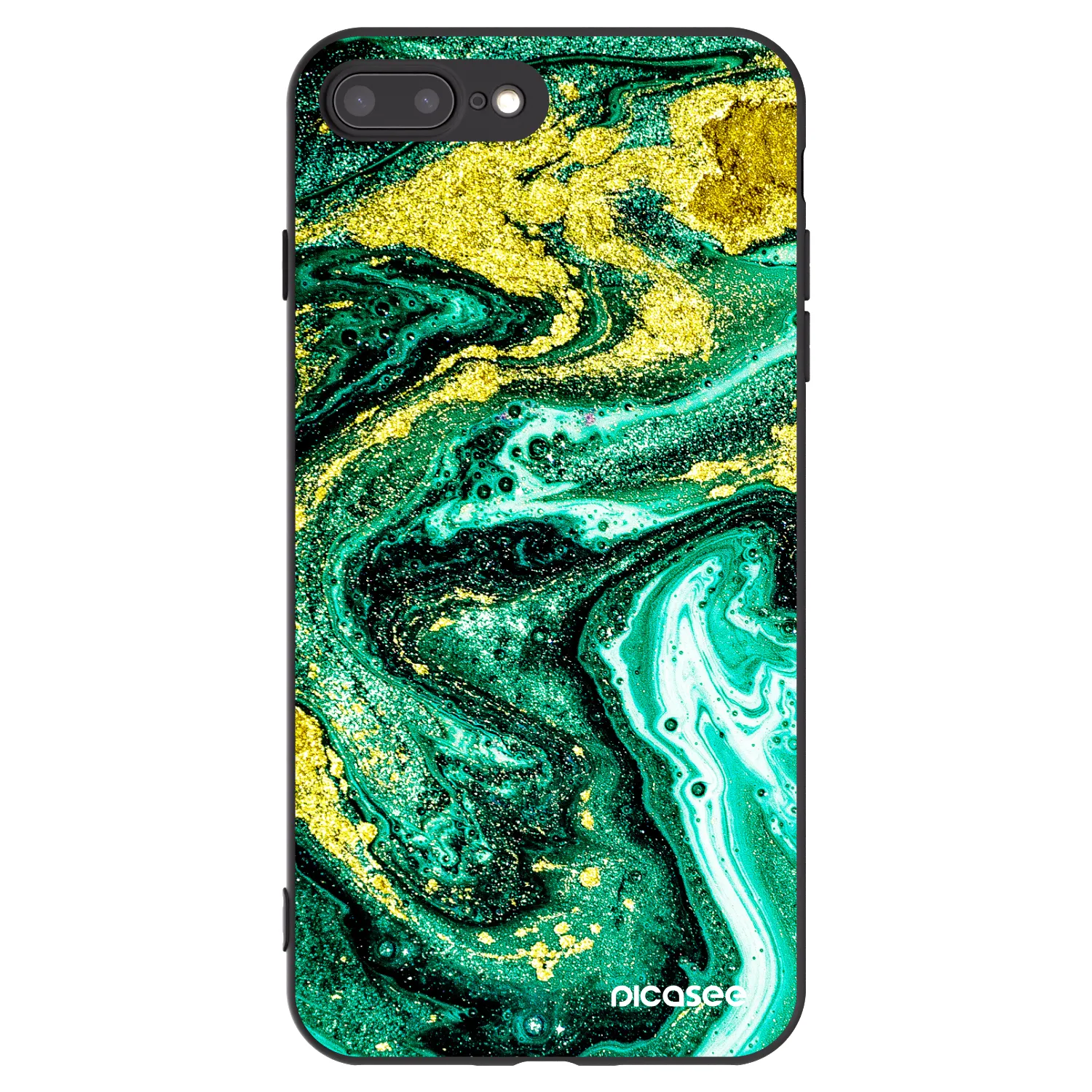 Picasee Apple iPhone 8 Plus Hülle - Schwarzes Silikon - Green Gold