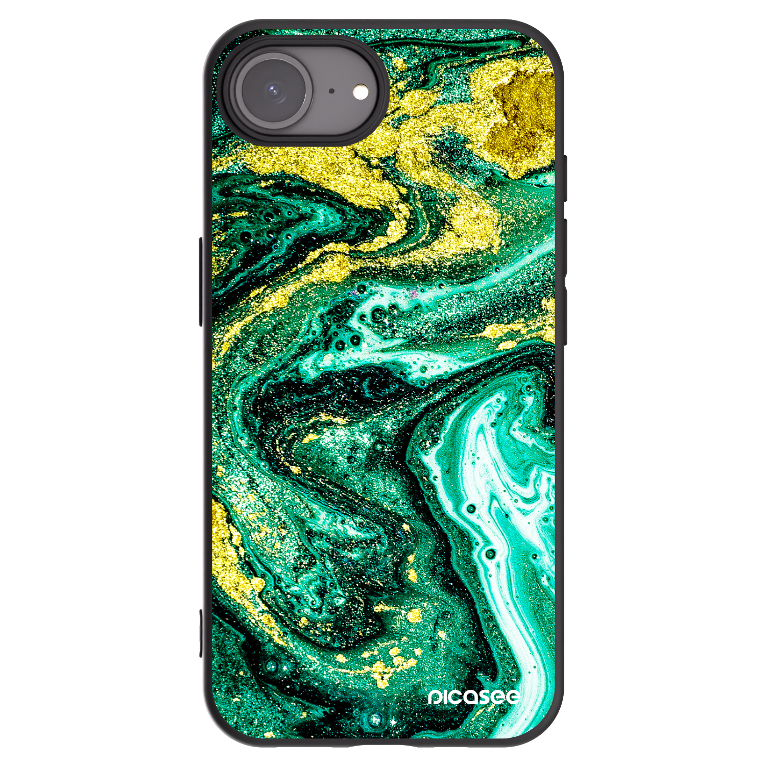 Picasee Apple iPhone 16e Hülle - Schwarzes Silikon - Green Gold