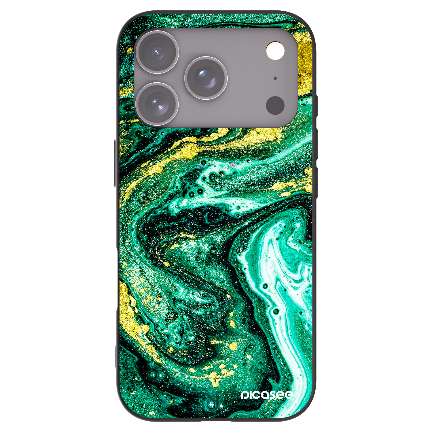 Picasee Apple iPhone 17 Pro Hülle - Schwarzes Silikon - Green Gold