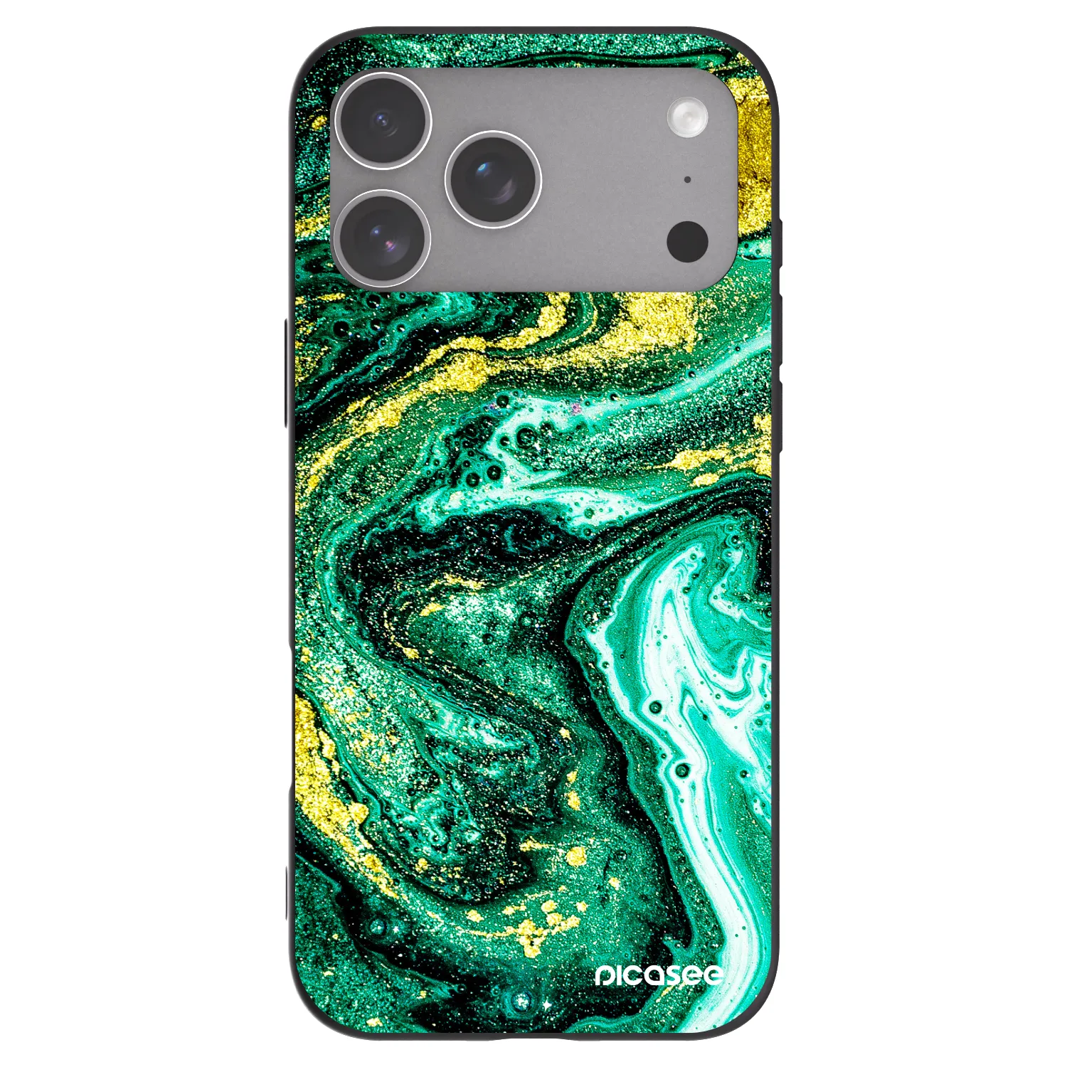 Picasee Apple iPhone 18 Pro Max Hülle - Schwarzes Silikon - Green Gold