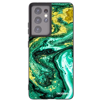 Picasee Samsung Galaxy S21 Ultra 5G G998B Hülle - Schwarzes Silikon - Green Gold
