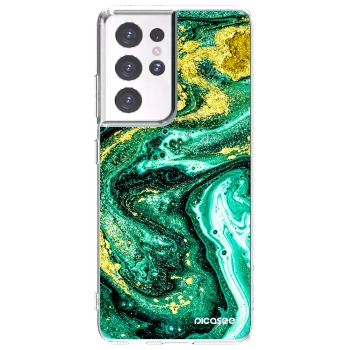 Picasee Samsung Galaxy S21 Ultra 5G G998B Hülle - Transparentes Silikon - Green Gold