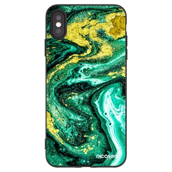 Picasee Apple iPhone XS Max Hülle - Schwarzes Silikon - Green Gold