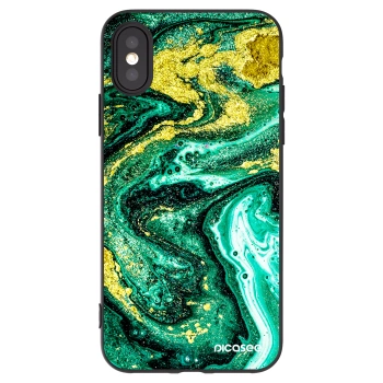 Picasee Apple iPhone X/XS Hülle - Schwarzes Silikon - Green Gold