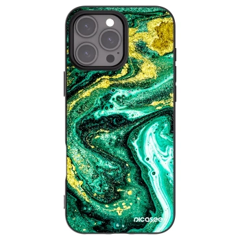Picasee Apple iPhone 16 Pro Max Hülle - Schwarzes Silikon - Green Gold