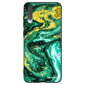 Picasee Samsung Galaxy A70 A705F Hülle - Schwarzes Silikon - Green Gold