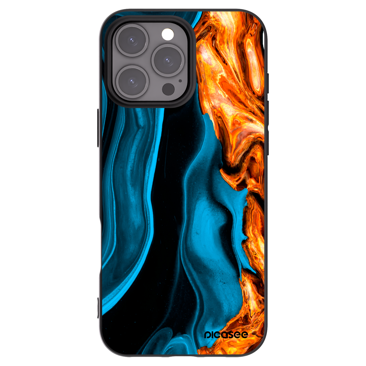 Picasee Apple iPhone 16 Pro Max Hülle - Schwarzes Silikon - Gold blue