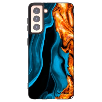 Picasee Samsung Galaxy S21 5G G991B Hülle - Schwarzes Silikon - Gold blue