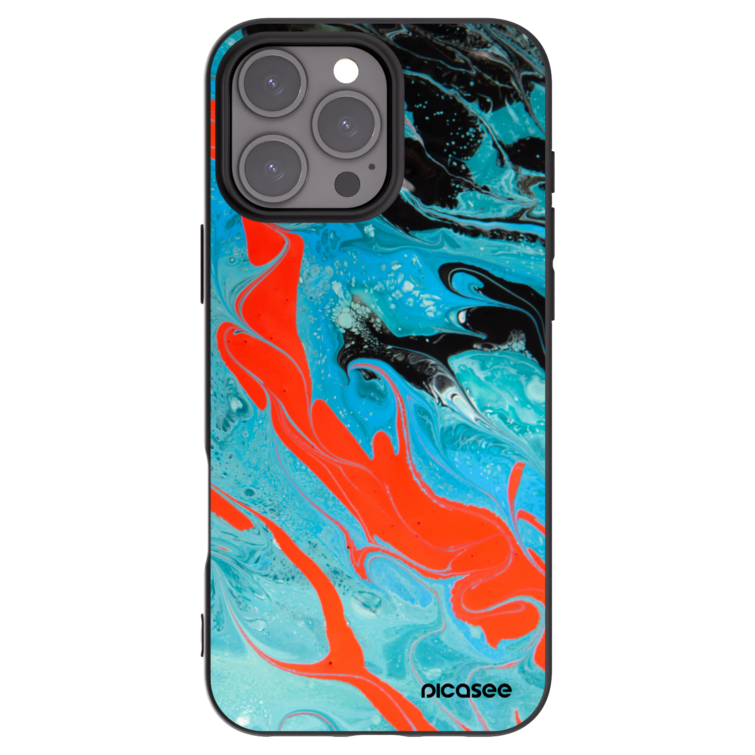 Picasee Apple iPhone 16 Pro Max Hülle - Schwarzes Silikon - Blue Magma