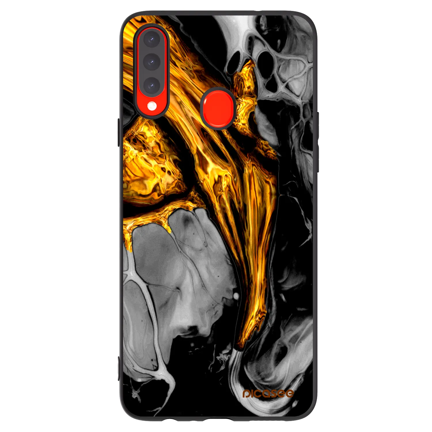 Picasee Samsung Galaxy A20s Hülle - Schwarzes Silikon - Black Gold