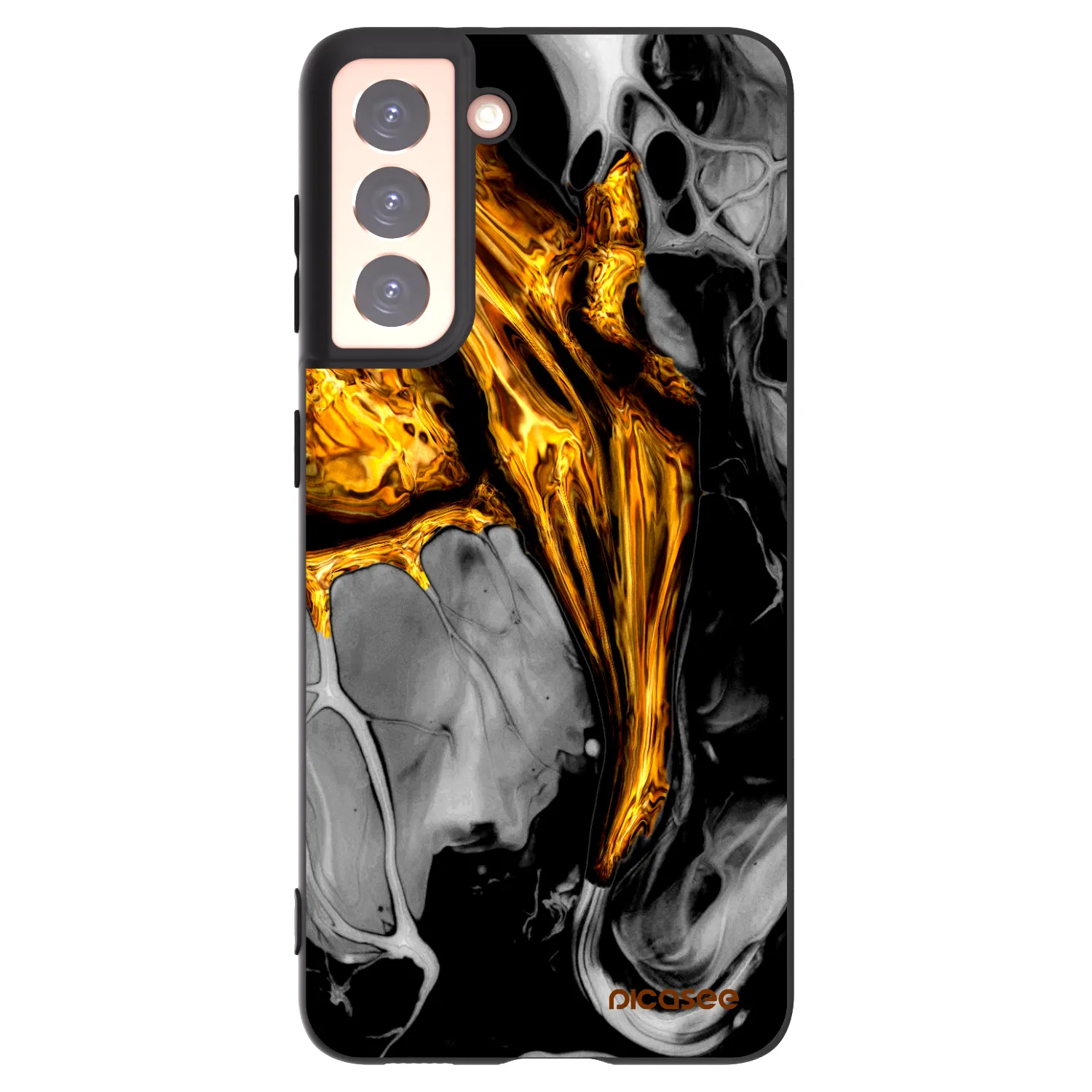 Picasee Samsung Galaxy S21 5G G991B Hülle - Schwarzes Silikon - Black Gold