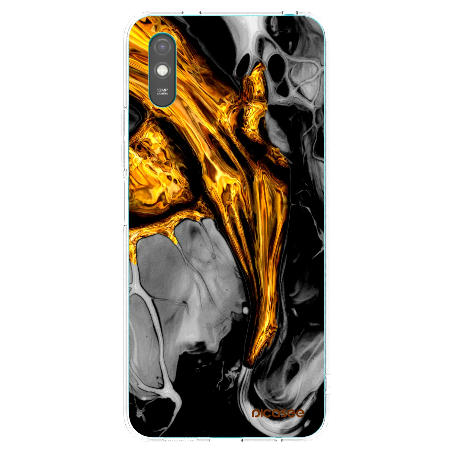 Picasee Xiaomi Redmi 9AT Hülle - Transparentes Silikon - Black Gold