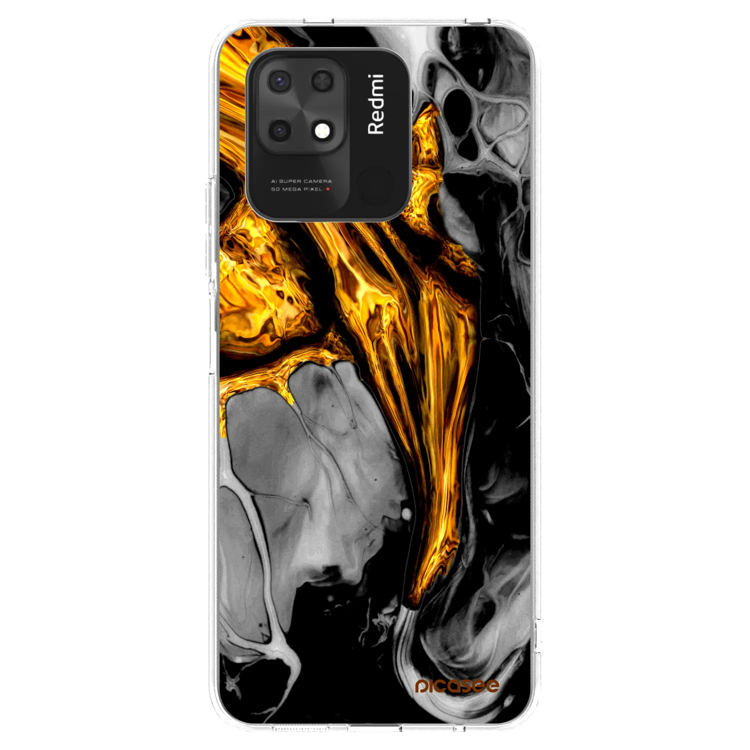 Picasee Xiaomi Redmi 10C Hülle - Transparentes Silikon - Black Gold