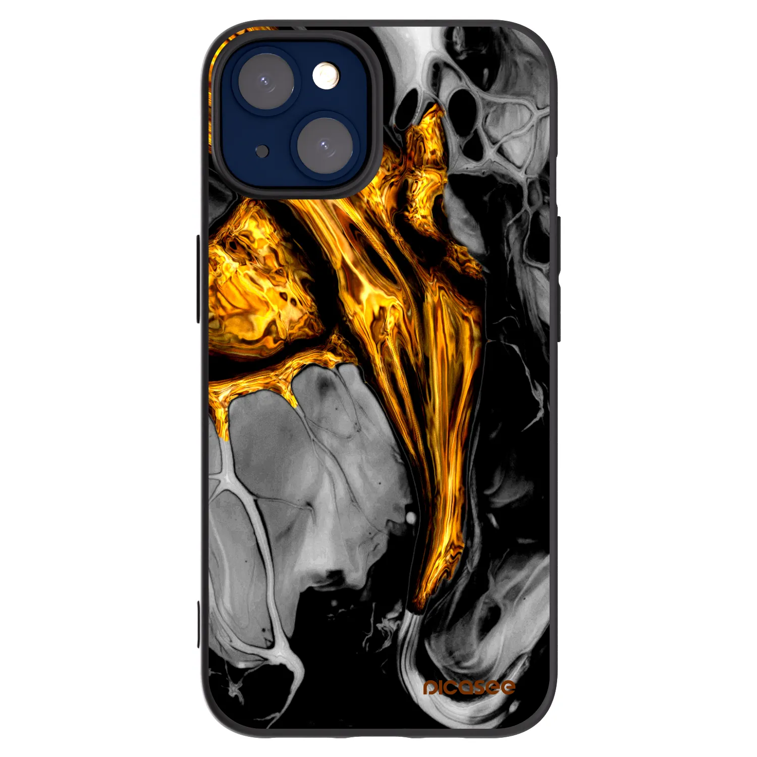 Picasee Apple iPhone 14 Hülle - Schwarzes Silikon - Black Gold