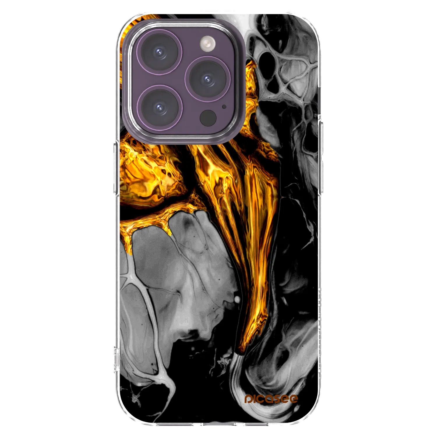 Picasee Apple iPhone 14 Pro Hülle - Transparentes Silikon - Black Gold