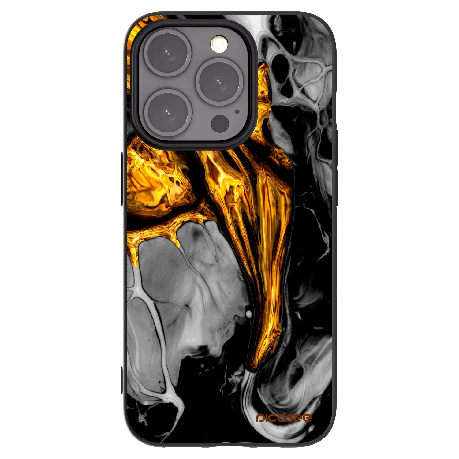 Picasee Apple iPhone 15 Pro Hülle - Schwarzes Silikon - Black Gold