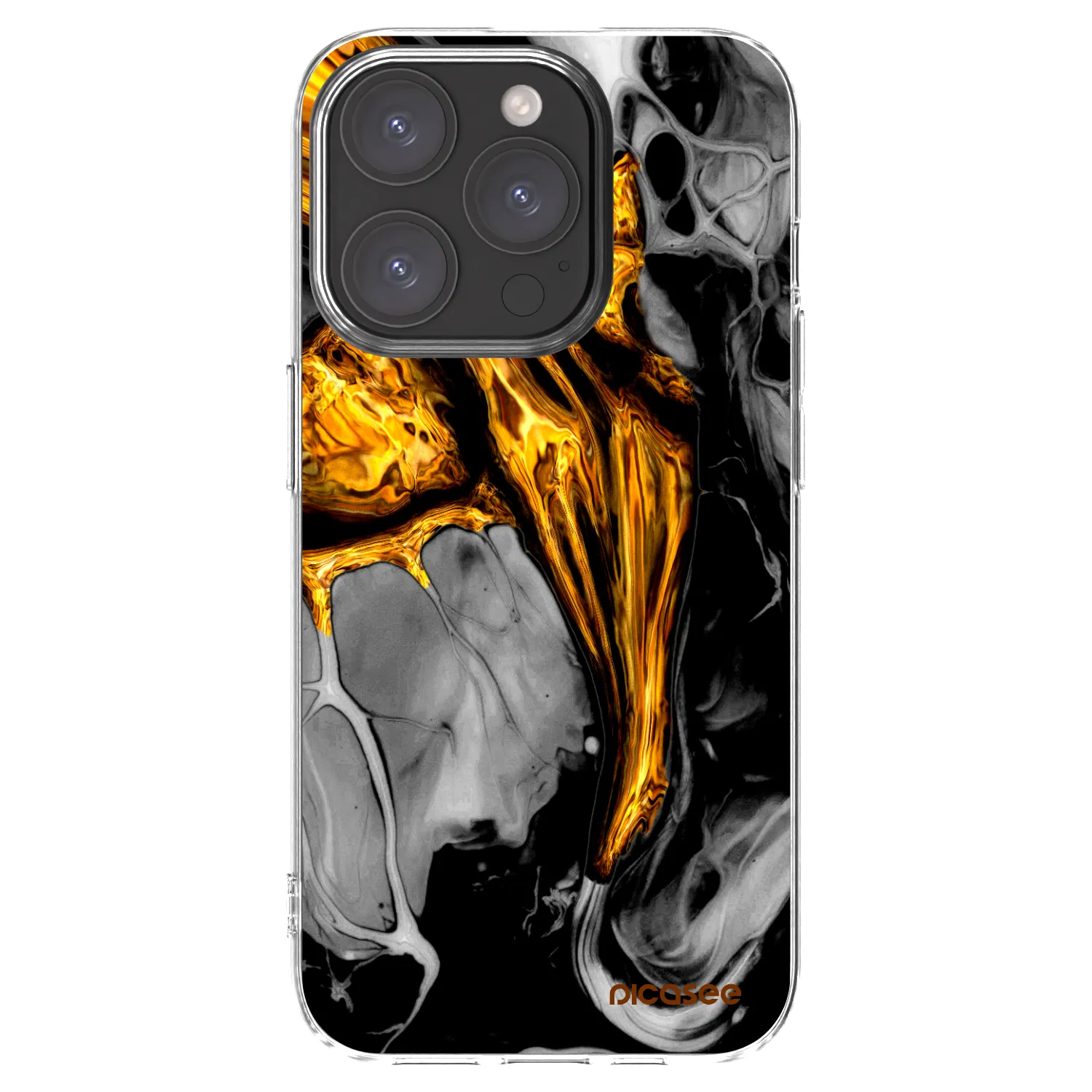 Picasee Apple iPhone 15 Pro Hülle - Transparentes Silikon - Black Gold
