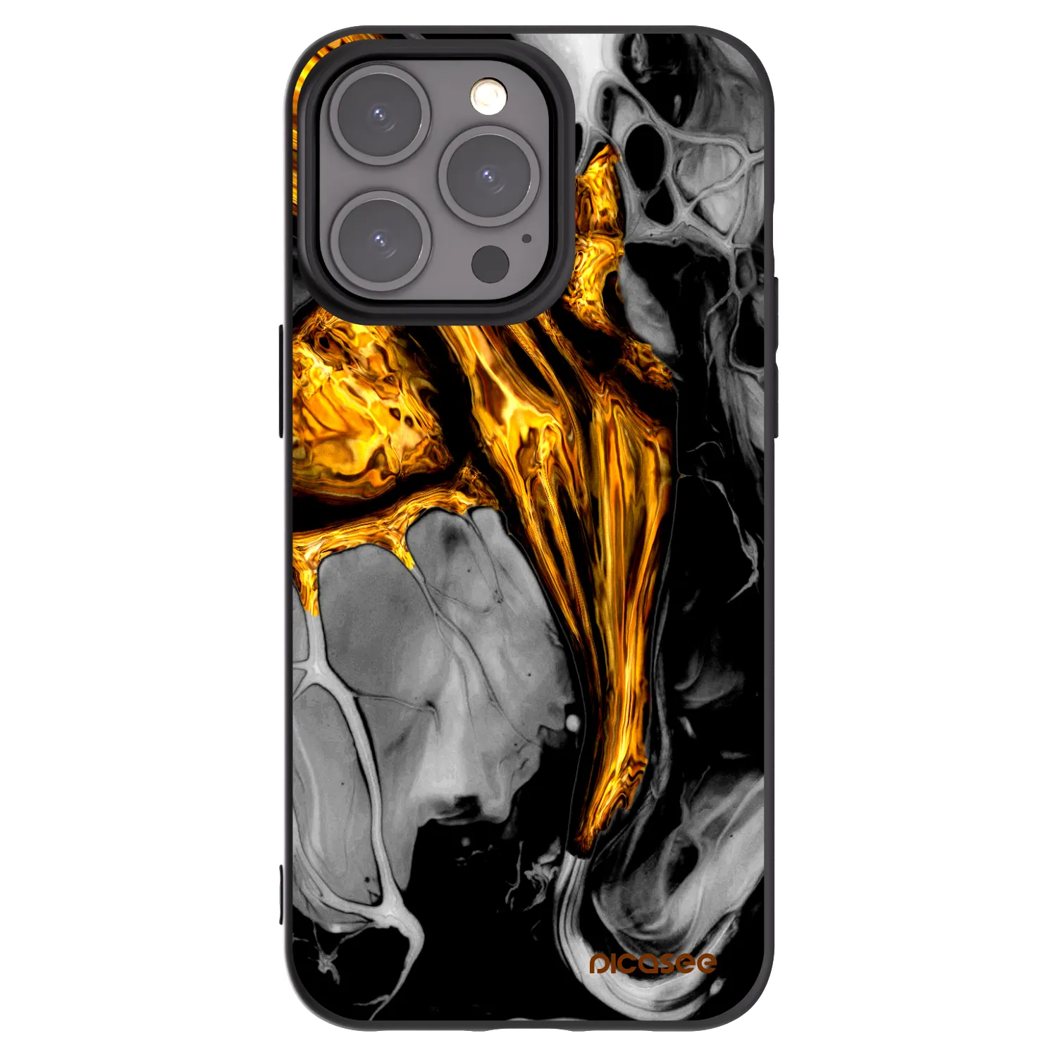 Picasee Apple iPhone 15 Pro Max Hülle - Schwarzes Silikon - Black Gold