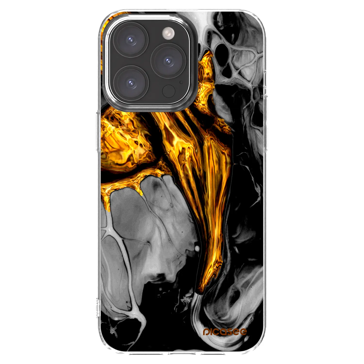 Picasee Apple iPhone 15 Pro Max Hülle - Transparentes Silikon - Black Gold