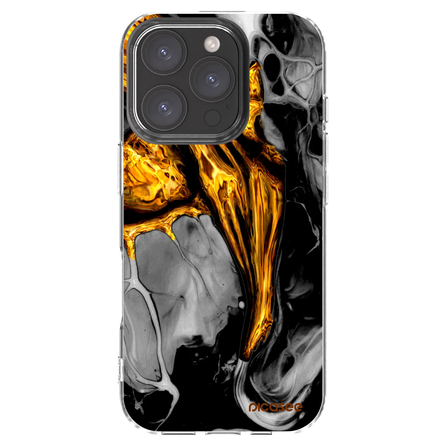 Picasee Apple iPhone 16 Pro Hülle - Transparentes Silikon - Black Gold