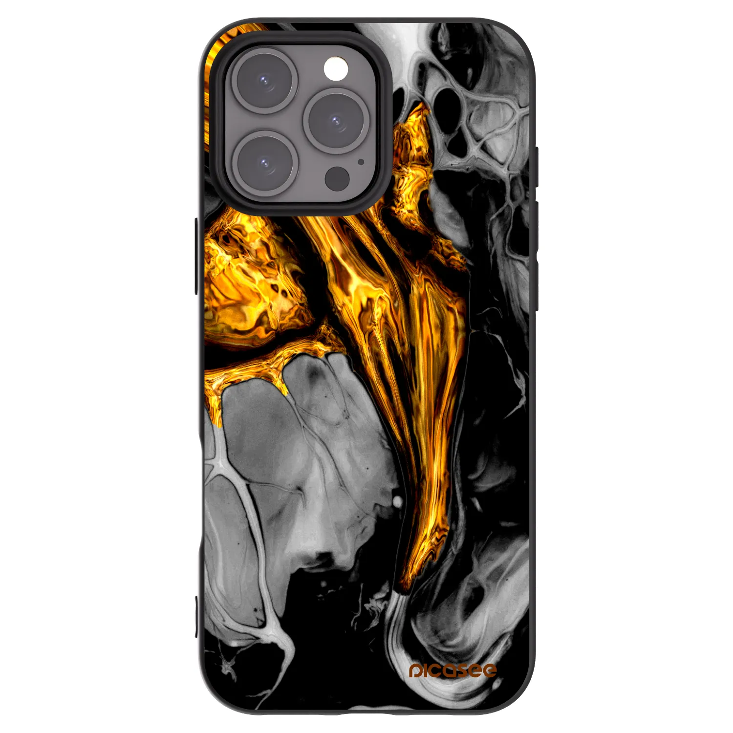 Picasee Apple iPhone 16 Pro Max Hülle - Schwarzes Silikon - Black Gold
