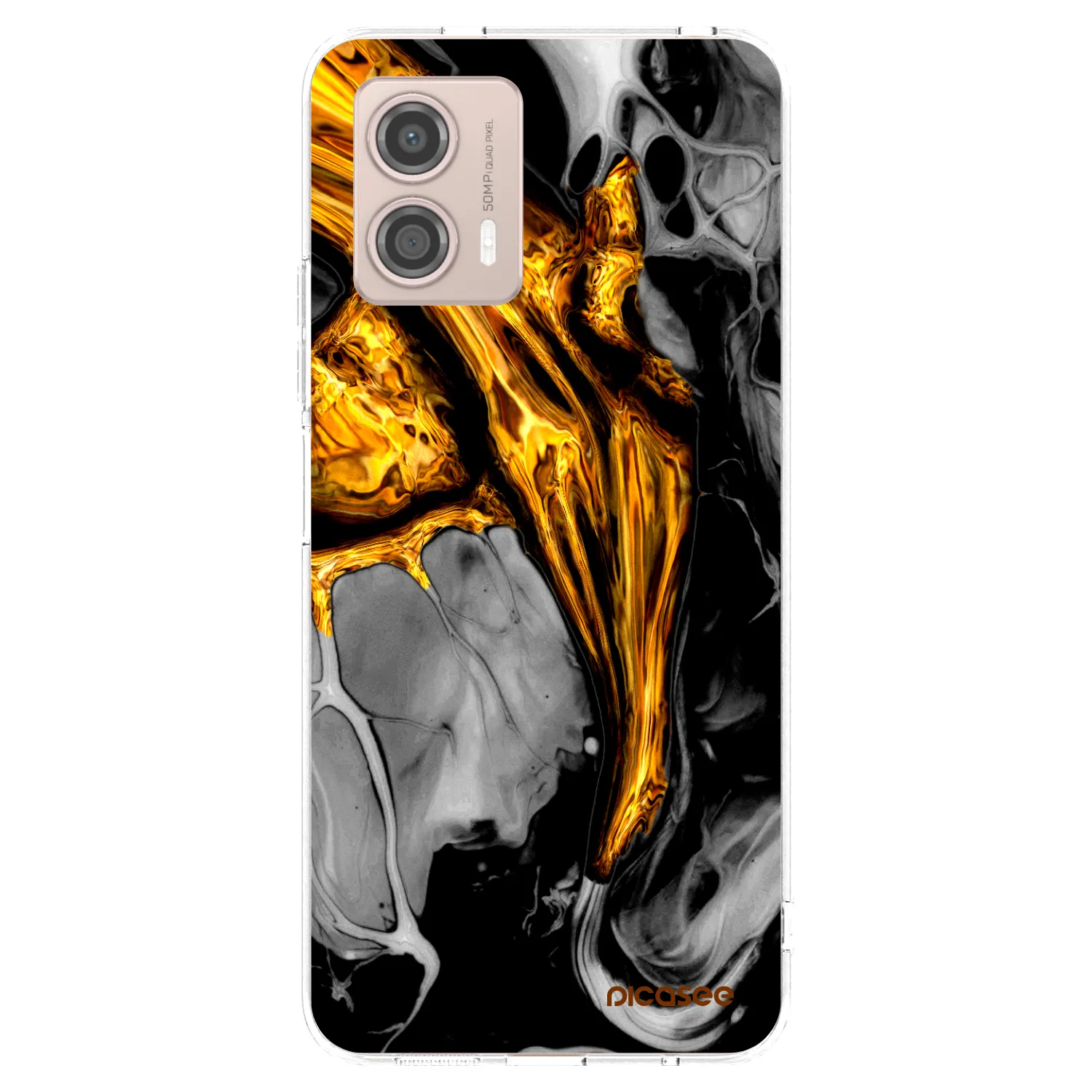Picasee Motorola Moto G53 5G Hülle - Transparentes Silikon - Black Gold