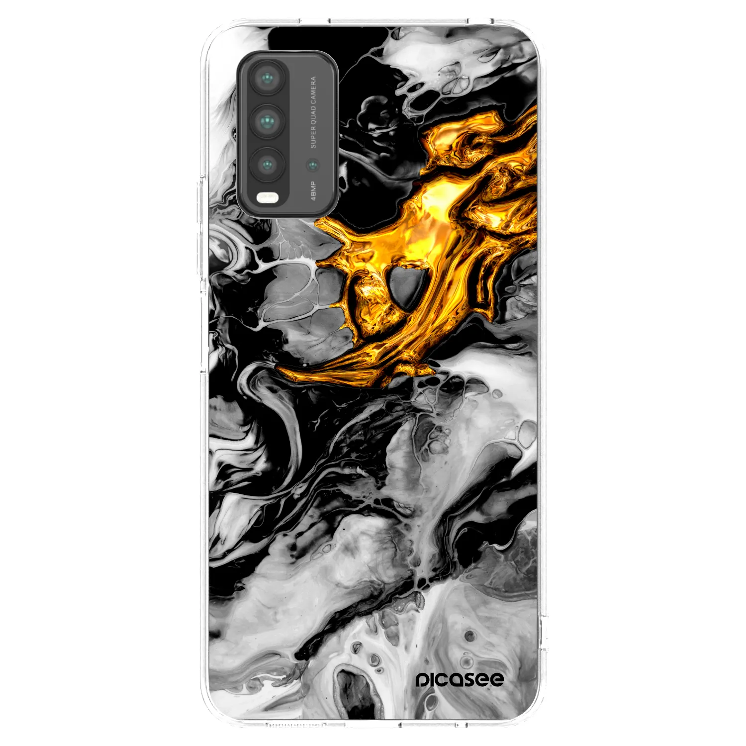 Picasee Xiaomi Redmi 9T Hülle - Transparentes Silikon - Black Gold 2