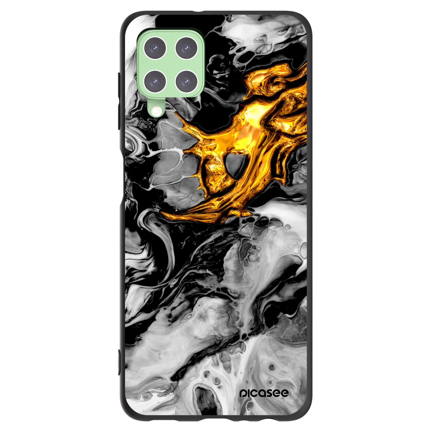 Picasee Samsung Galaxy A22 A225F 4G Hülle - Schwarzes Silikon - Black Gold 2
