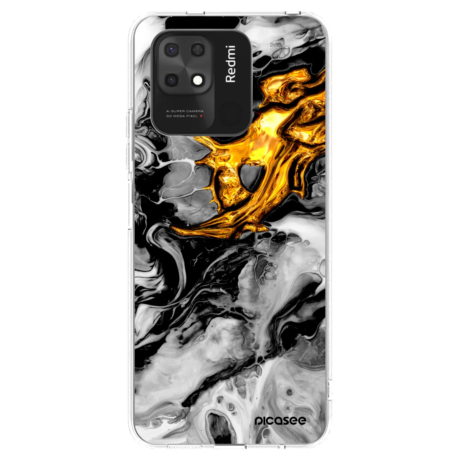 Picasee Xiaomi Redmi 10C Hülle - Transparentes Silikon - Black Gold 2
