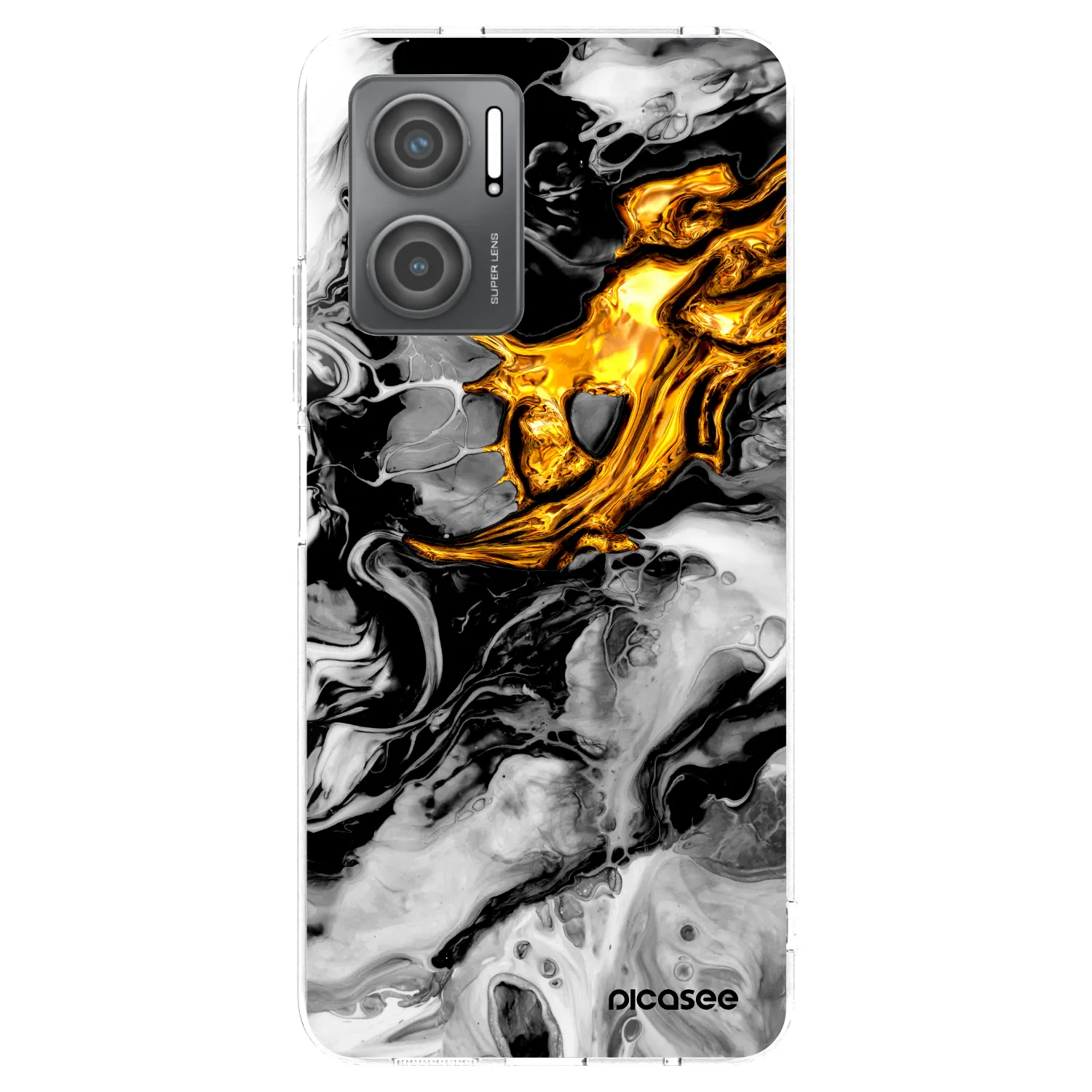 Picasee Xiaomi Redmi 10 5G Hülle - Transparentes Silikon - Black Gold 2