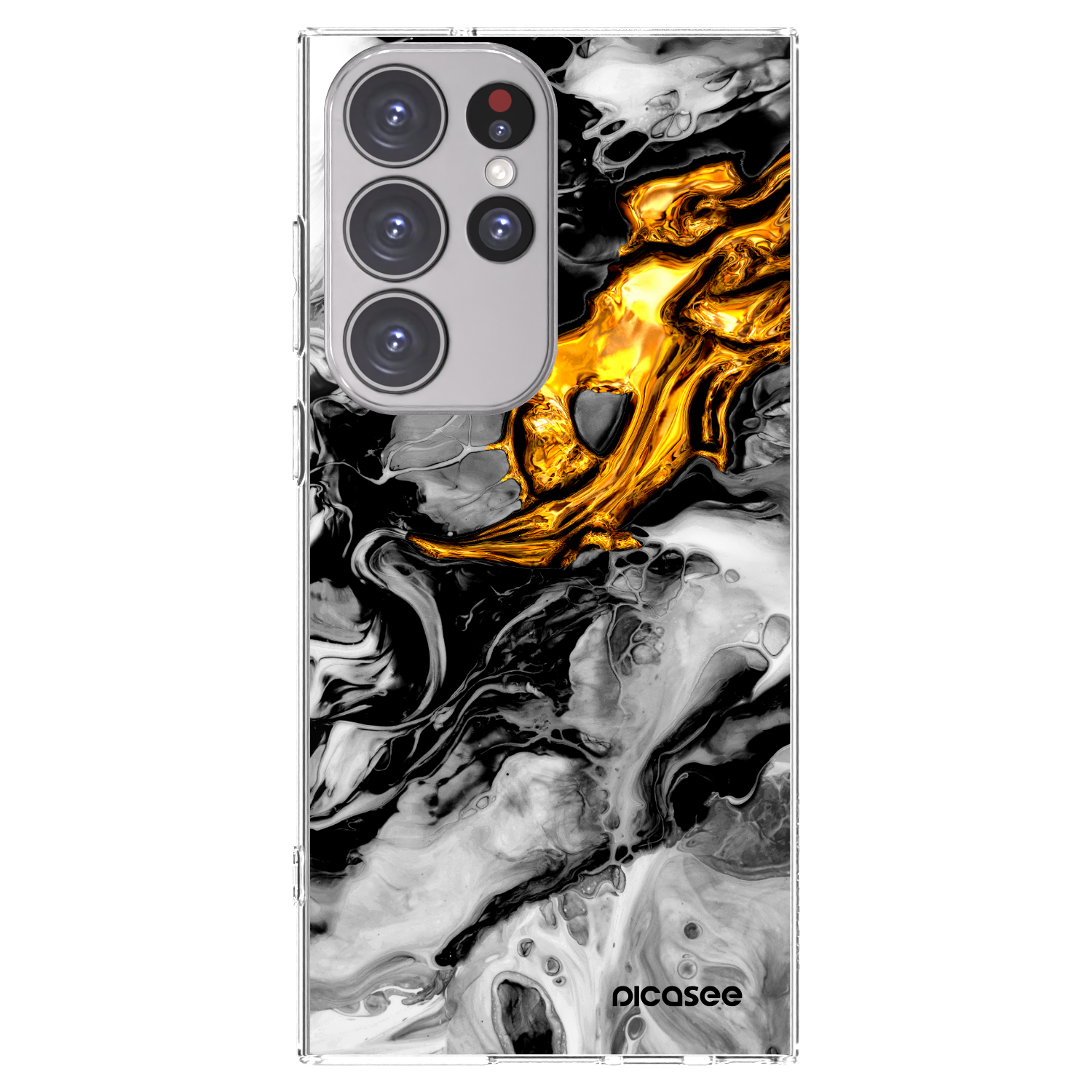 Picasee Samsung Galaxy S23 Ultra 5G Hülle - Transparentes Silikon - Black Gold 2