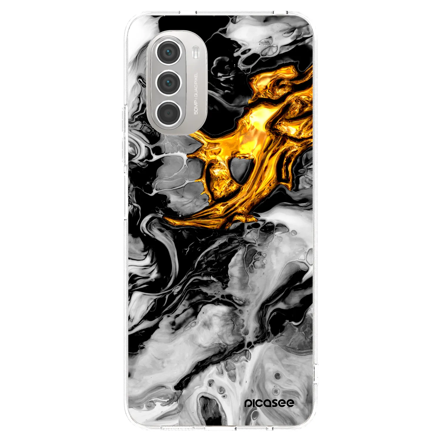 Picasee Motorola Moto G51 Hülle - Transparentes Silikon - Black Gold 2