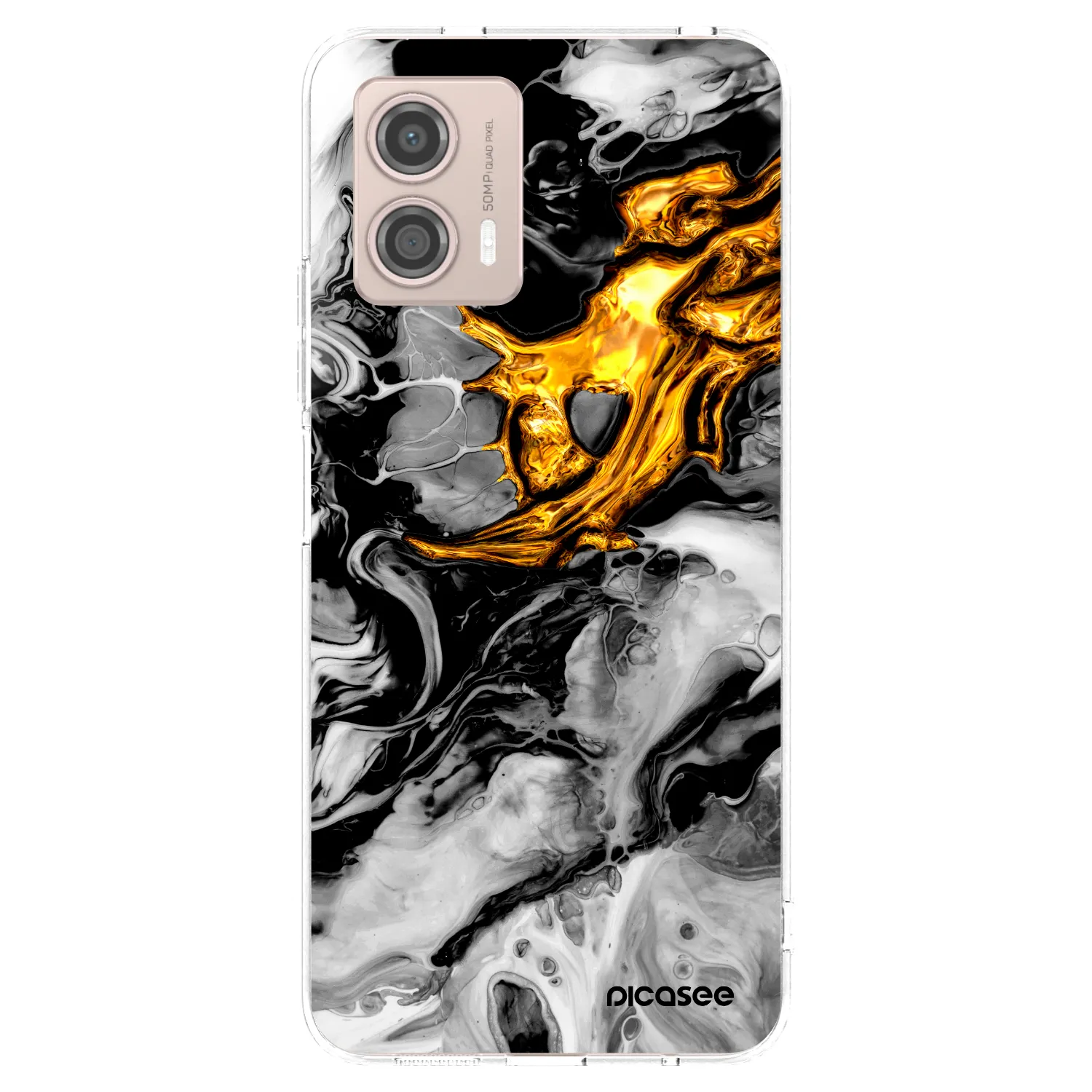 Picasee Motorola Moto G53 5G Hülle - Transparentes Silikon - Black Gold 2