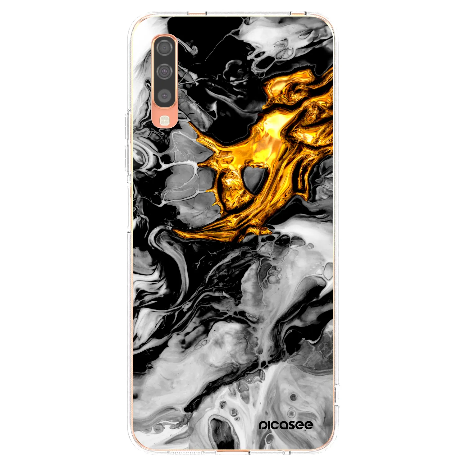 Picasee Samsung Galaxy A70 A705F Hülle - Transparentes Silikon - Black Gold 2