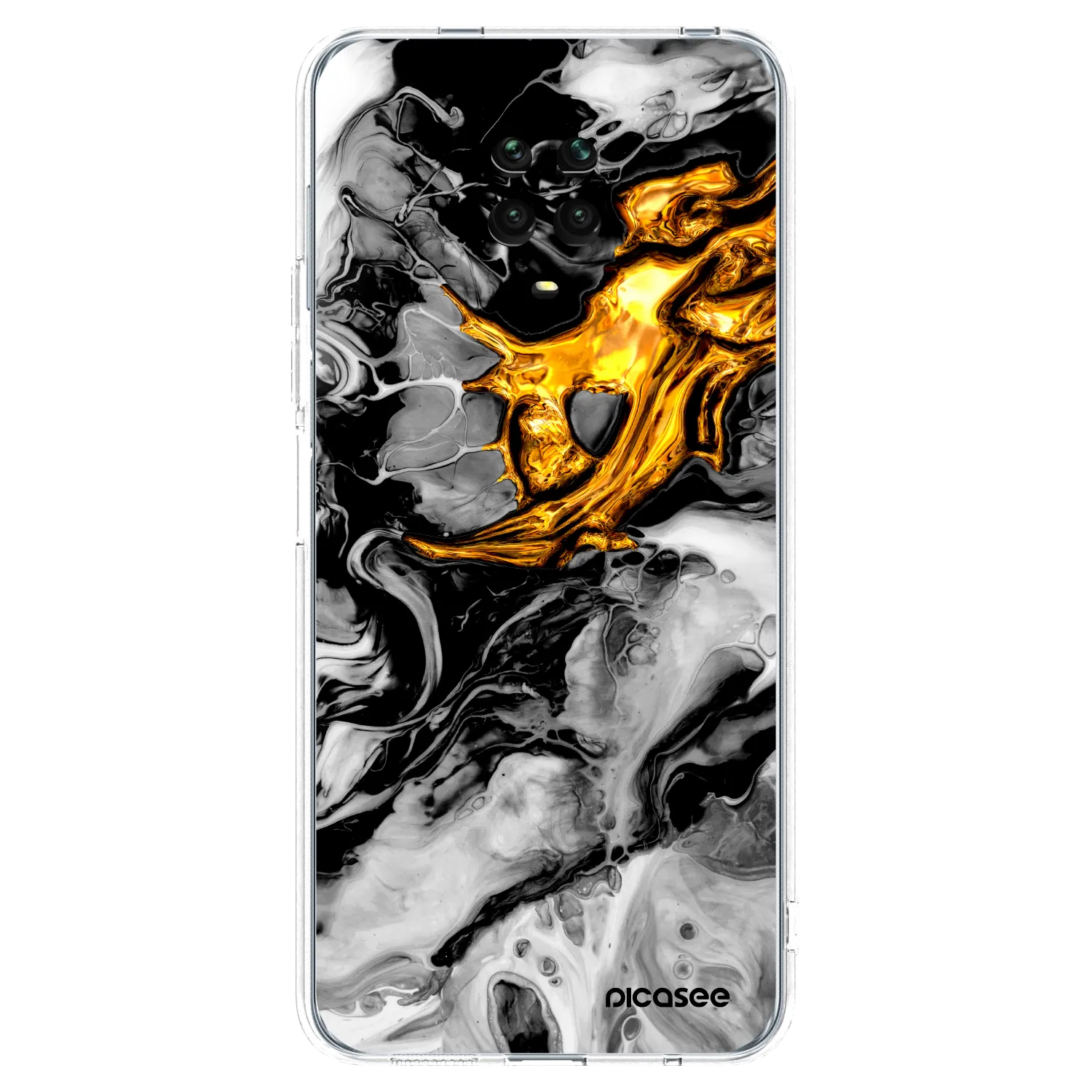Picasee Xiaomi Redmi Note 9 Pro Hülle - Transparentes Silikon - Black Gold 2