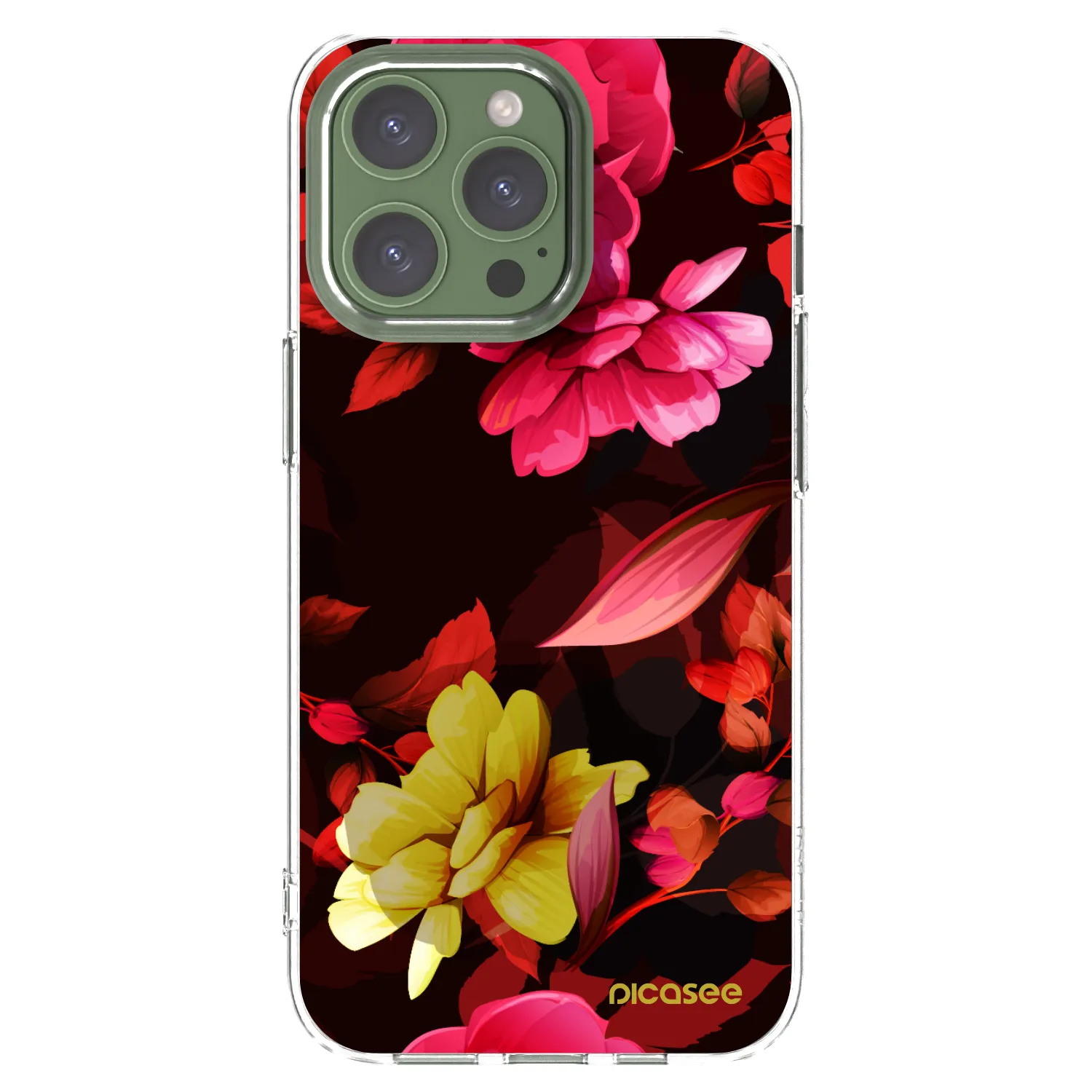 Picasee Apple iPhone 13 Pro Hülle - Transparentes Silikon - Dark Peonny