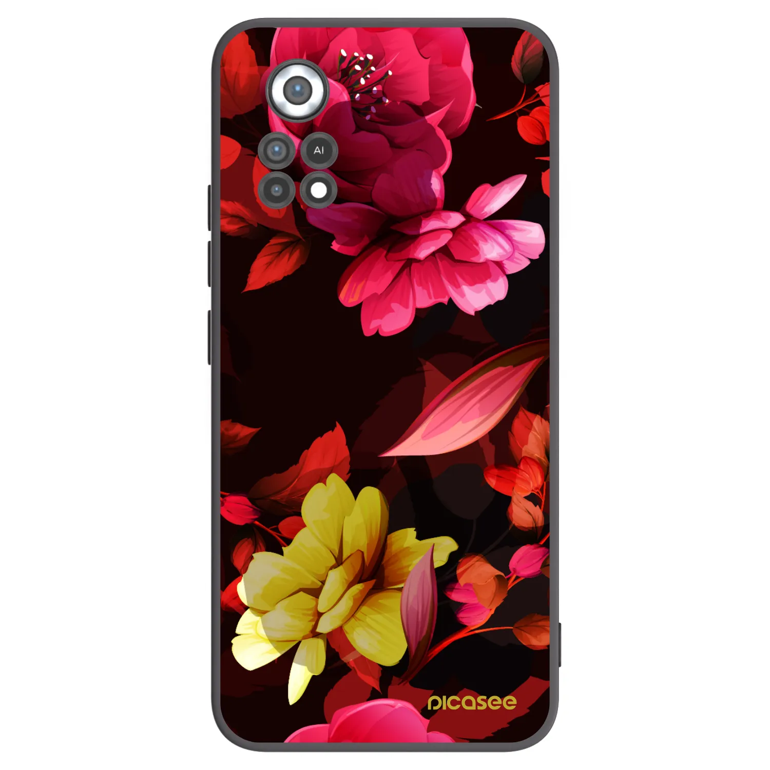 Picasee Xiaomi Poco X4 Pro 5G Hülle - Schwarzes Silikon - Dark Peonny