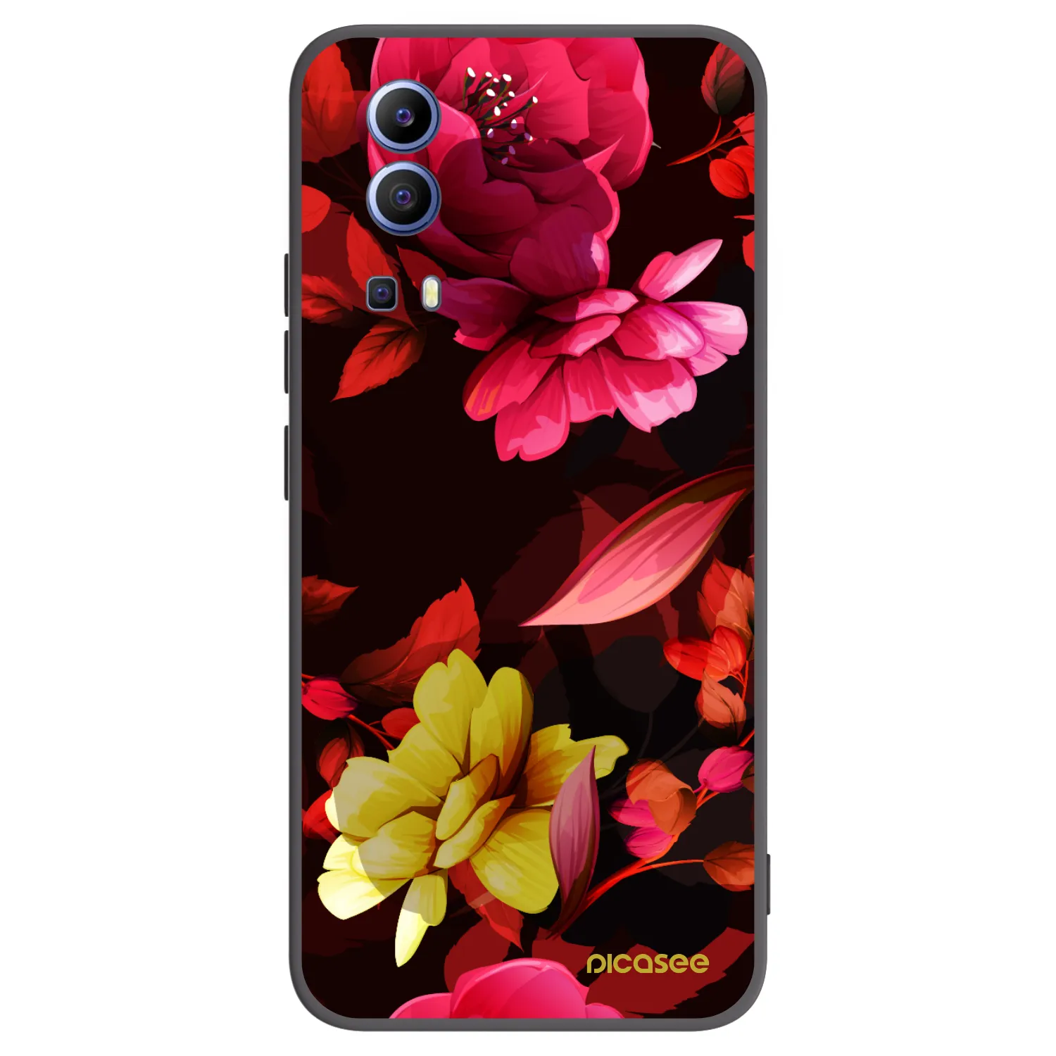 Picasee Vivo Y52 5G Hülle - Schwarzes Silikon - Dark Peonny