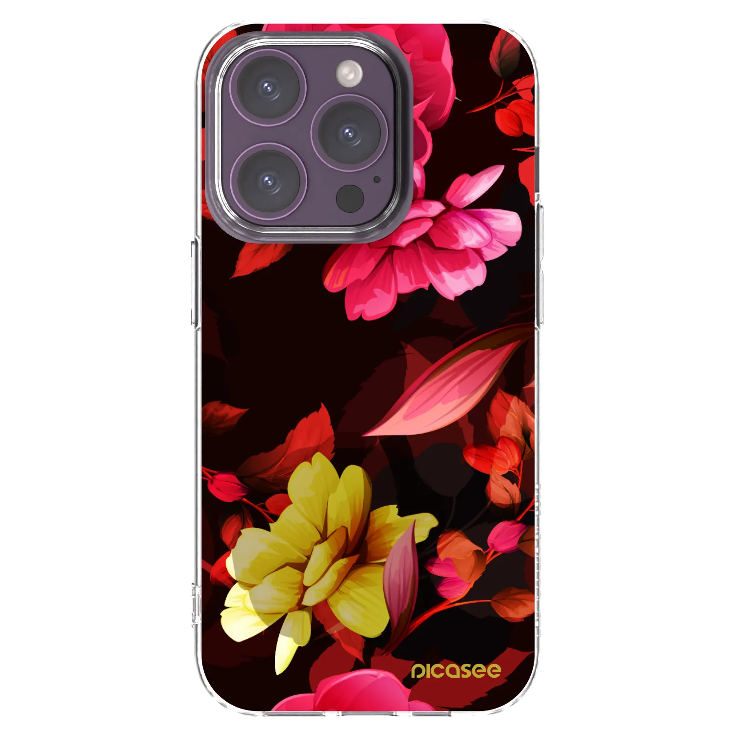 Picasee Apple iPhone 14 Pro Hülle - Transparentes Silikon - Dark Peonny