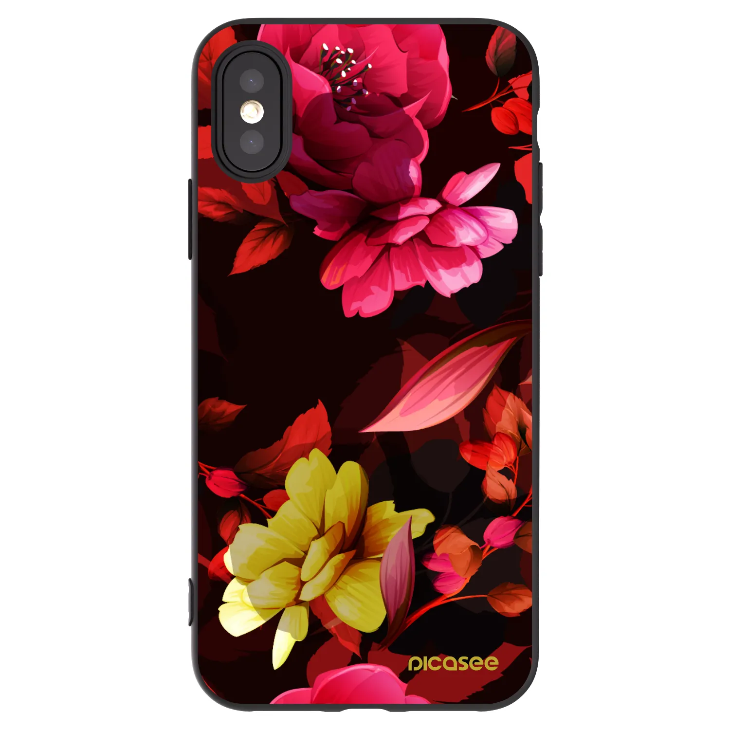 Picasee Apple iPhone X/XS Hülle - Schwarzes Silikon - Dark Peonny