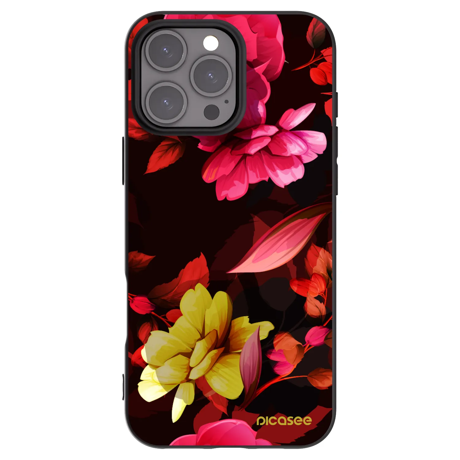 Picasee Apple iPhone 16 Pro Max Hülle - Schwarzes Silikon - Dark Peonny